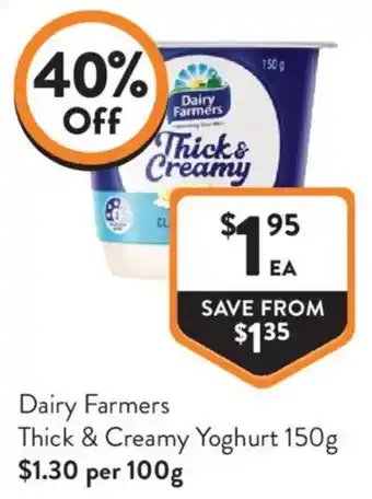 Foodworks Dairy Farmers Thick & Creamy Yoghurt offer