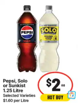 IGA Pepsi, Solo or Sunkist 1.25 Litre Selected Varieties offer
