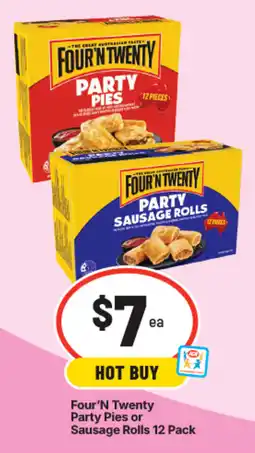 IGA Four'n Twenty Party Pies or Sausage Rolls 12 Pack offer