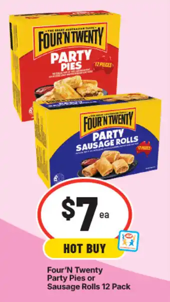 IGA Four'n Twenty Party Pies or Sausage Rolls 12 Pack offer