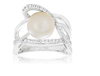 Shiels Sterling Silver Cubic Zirconia + Freshwater Pearl Ring offer