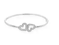 Shiels Sterling Silver Stardust Double Heart Hinged Bangle offer