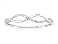 Shiels Sterling Silver Rhodium Plated Cubic Zirconia Open Twist 60mm Hinged Bangle offer