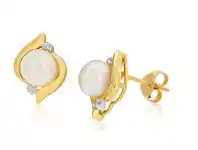 Shiels 9ct Yellow Gold Freshwater Pearl and Diamond Stud Earrings offer