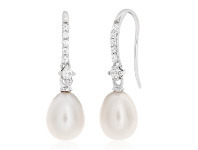 Shiels Sterling Silver White Freshwater Pearl + Cubic Zirconia Drop Earrings offer