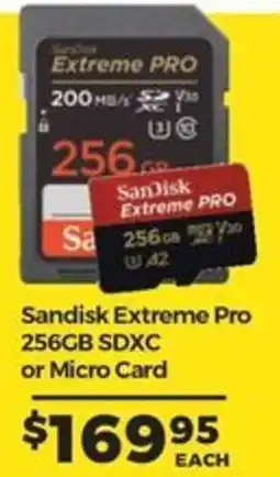 Teds Cameras Sandisk Extreme Pro 256GB SDXC or Micro Card offer