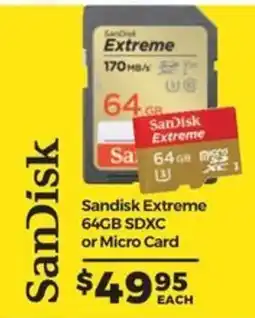 Teds Cameras SanDisk Extreme 64GB SDXC or Micro Card offer