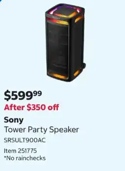 Costco Sony Tower Party Speaker offer
