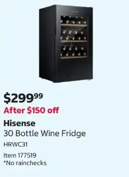 Costco Hisense 30 Bottle Wine Fridge offer