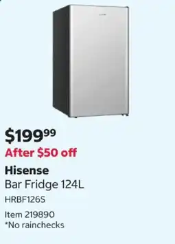 Costco Hisense Bar Fridge 124L offer