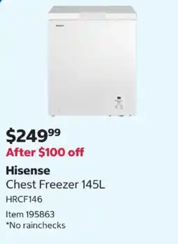 Costco Hisense Chest Freezer 145L offer
