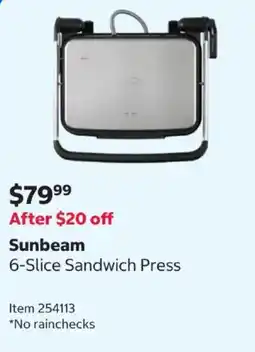 Costco Sunbeam 6-Slice Sandwich Press offer