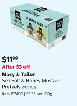 Costco Macy & Tailor Sea Salt & Honey Mustard Pretzels offer