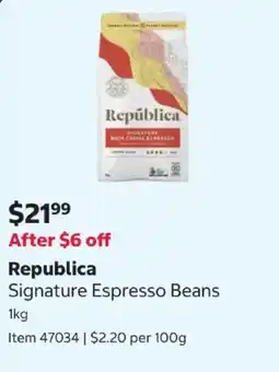 Costco Republica Signature Espresso Beans offer