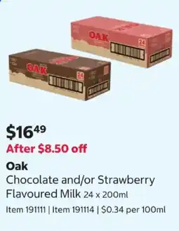 Costco Oak Chocolate and/or Strawberry Flavoured Milk offer