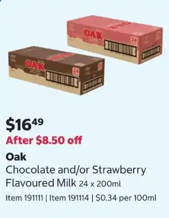 Oak Chocolate and/or Strawberry Flavoured Milk