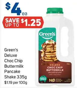 Foodland Green's Deluxe Choc Chip Buttermilk Pancake Shake offer