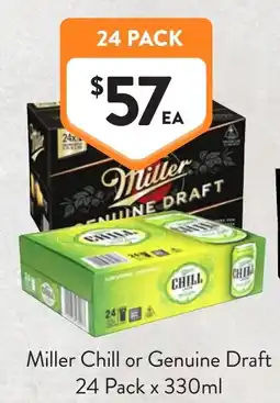 Foodworks Miller Chill or Genuine Draft offer