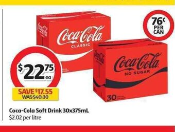 Coles Coca-Cola Soft Drink 30x375mL offer