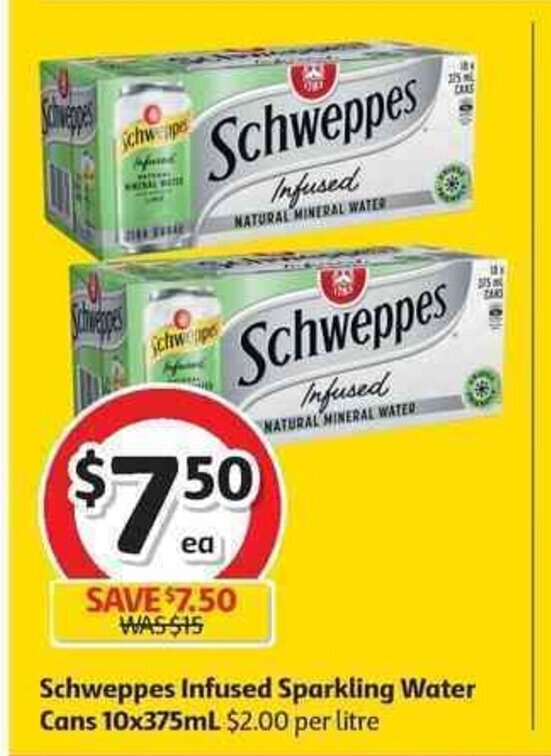 Schweppes Infused Sparkling Water Cans 10x375mL offer at Coles