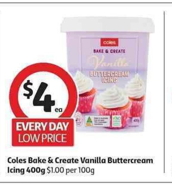 Coles Bake & Create Vanilla Buttercream Icing 400g offer at Coles