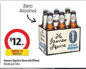 Coles James Squire Zero 6x375mL offer