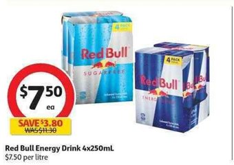 Coles Red Bull Energy Drink 4x250mL offer