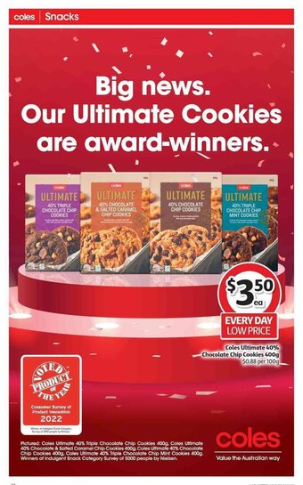 Coles Coles Ultimate 40% Chocolate Chip Cookies 400g offer