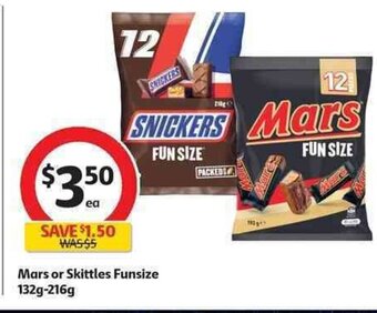 Coles Mars or Skittles Funsize 132g-216g offer