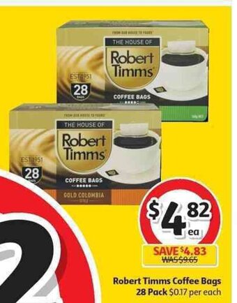 Coles Robert Timms Coffee Bags 28 Pack offer