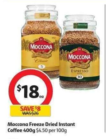 Coles Moccona Freeze Dried Instant Coffee 400g offer