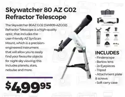 Teds Cameras Skywatcher 80 AZ GO2 Refractor Telescope offer