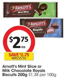 Coles Arnott's Mint Slice or Milk Chocolate Royals Biscuits offer