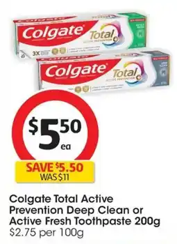 Coles Colgate Total Active Prevention Deep Clean or Active Fresh Toothpaste offer
