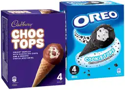 IGA Cadbury Choc Tops or Oreo Cookie Top Ice Cream Cones 4 Pack offer