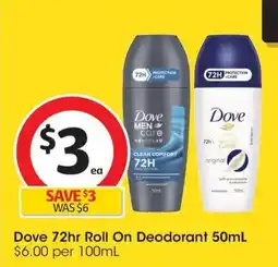 Coles Dove 72hr Roll On Deodorant offer