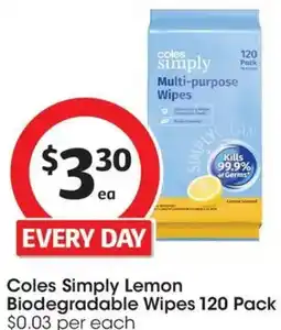 Coles Coles Simply Lemon Biodegradable Wipes offer