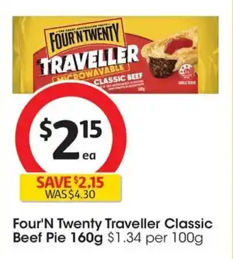 Coles Four'N Twenty Traveller Classic Beef Pie offer