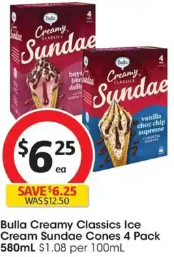 Coles Bulla Creamy Classics Ice Cream Sundae Cones offer