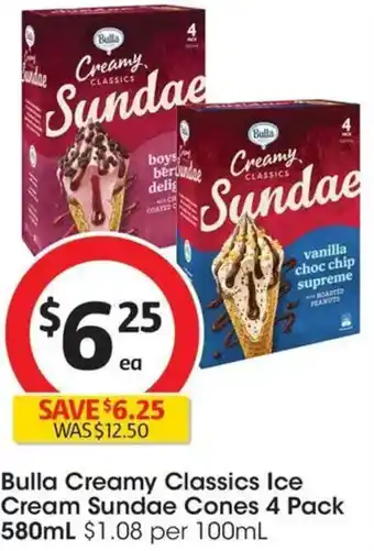 Coles Bulla Creamy Classics Ice Cream Sundae Cones offer