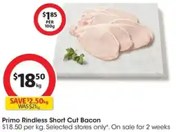 Coles Primo Rindless Short Cut Bacon offer