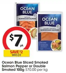 Coles Ocean Blue Sliced Smoked Salmon Pepper or Double Smoked offer