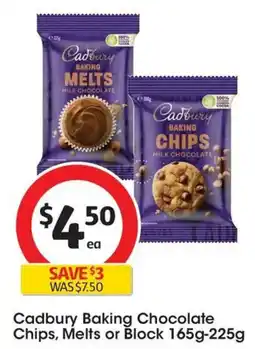 Coles Cadbury Baking Chocolate Chips, Melts or Block offer