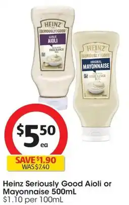 Coles Heinz Seriously Good Aioli or Mayonnaise offer