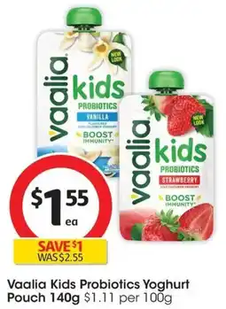Coles Vaalia Kids Probiotics Yoghurt Pouch offer