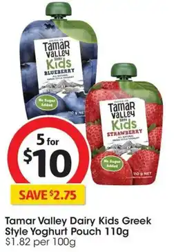 Coles Tamar Valley Dairy Kids Greek Style Yoghurt Pouch offer