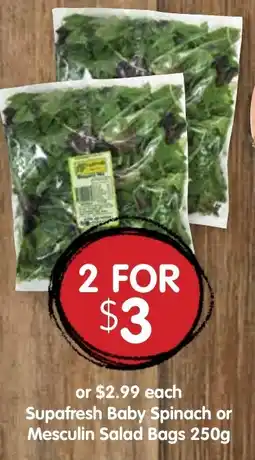 Spudshed Supafresh Baby Spinach or Mesculin Salad Bags offer
