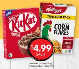 Spudshed Nestlé Kit Kat Cereal or Kellogg's Corn Flakes offer