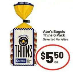 IGA Abe's Bagels Thins 6 Pack Selected Varieties offer