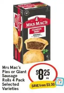IGA Mrs Mac's Pies or Giant Sausage Rolls offer